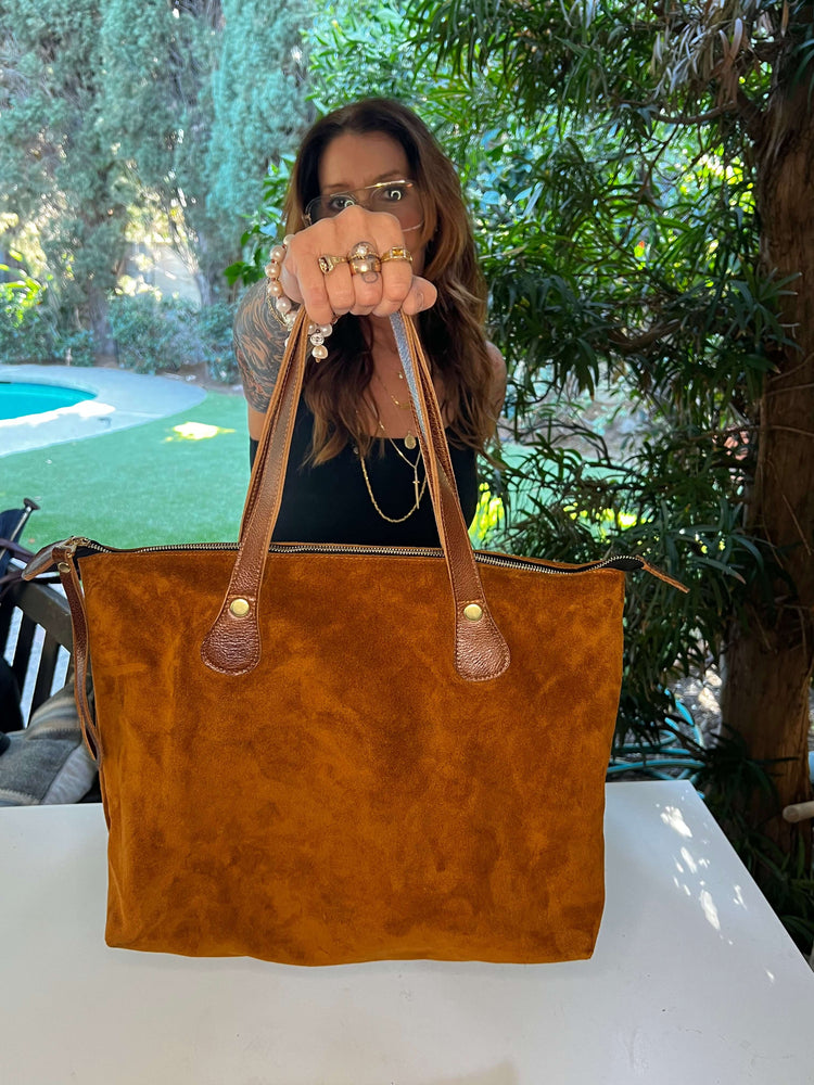 The Jagger Tote in Caramel Suede