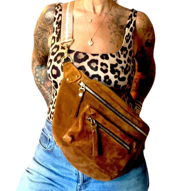 The Joan Caramel Suede Bag