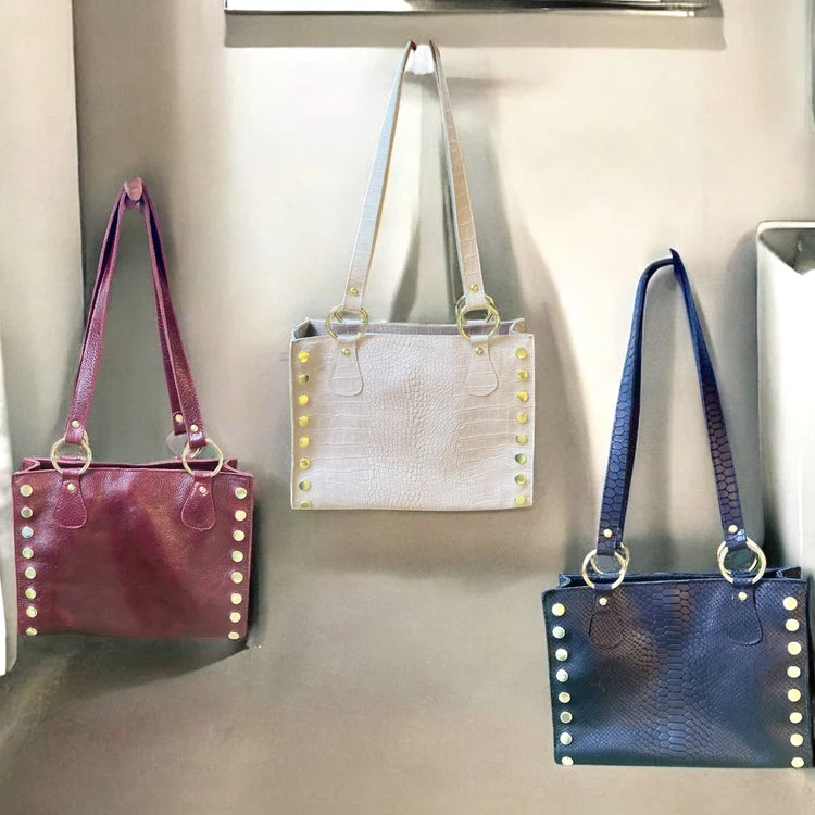 The Mini Kate Tote - in Black Snake, Crimson and White Snake