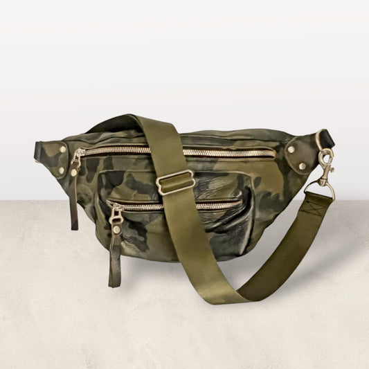The Keith Army Camo Man Bag- Silver Hardware