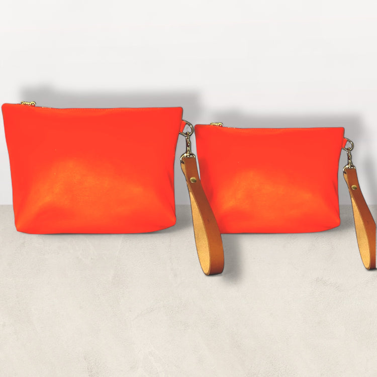 Freebird Travel Bag Set in Neon Orange Lambskin w/ Handles