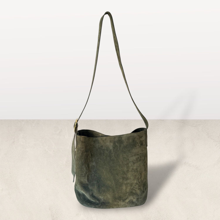 The Keaton Bucket Bag in Army Suede