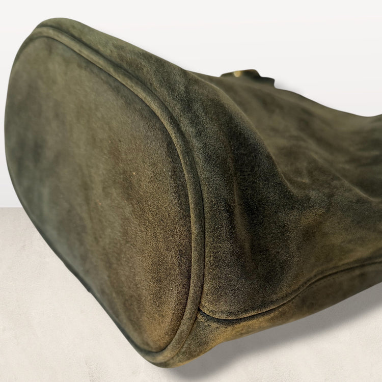 The Keaton Bucket Bag in Army Suede
