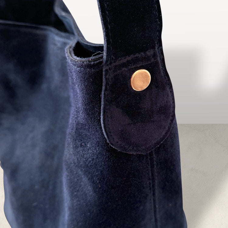 The Mini Bucket Bag in Midnight Suede