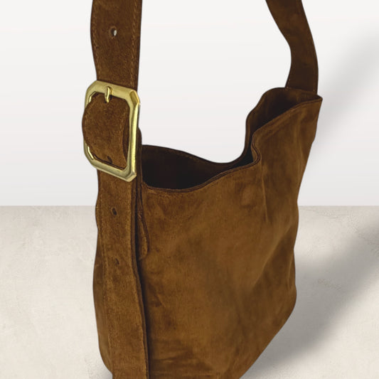 The Mini Bucket Bag in Tobacco Suede