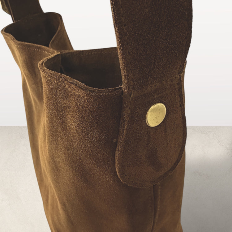 The Mini Bucket Bag in Tobacco Suede