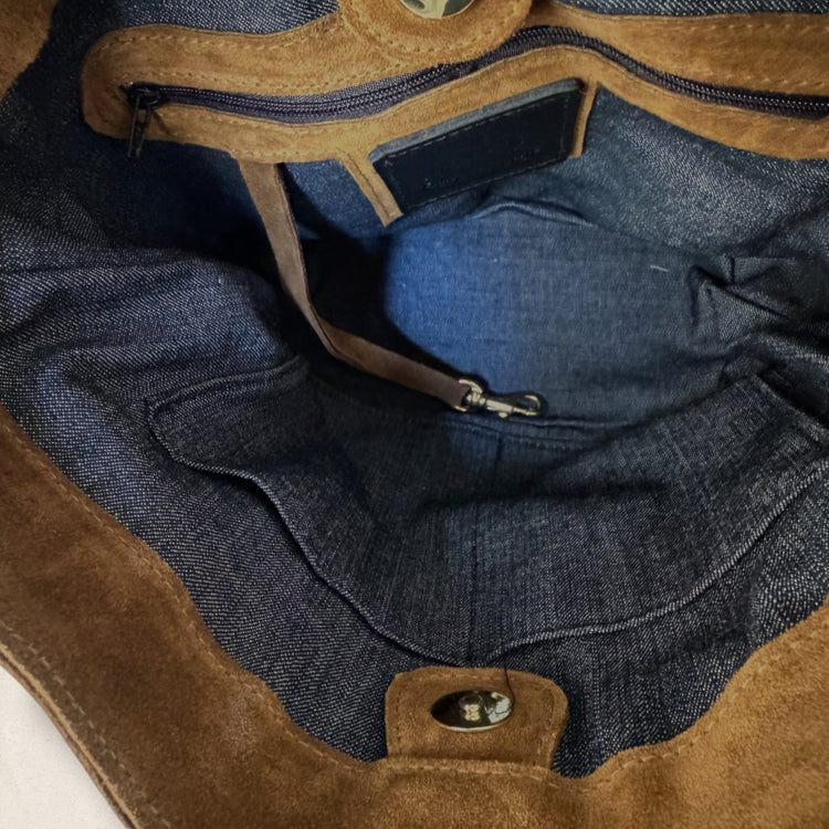 The Keaton Bucket Bag in Tobacco Suede
