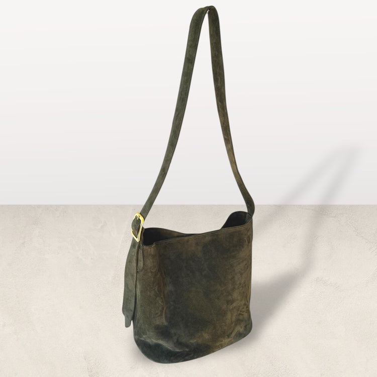 The Keaton Bucket Bag in Army Suede