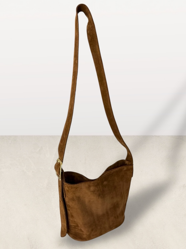 The Mini Bucket Bag in Tobacco Suede