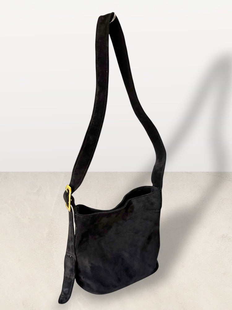 The Mini Bucket Bag in Black Suede